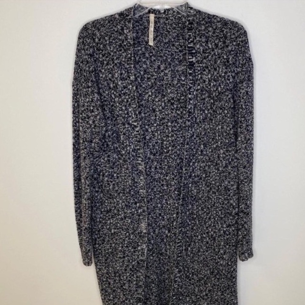 Leo & Nicole Womens Navy Blue White Marled Knit Longline Open Cardigan Size M